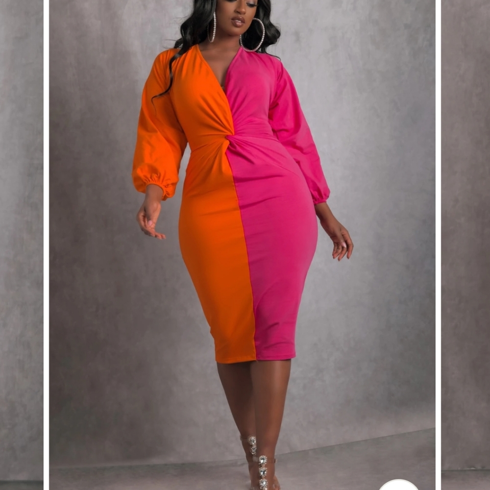 Rebdolls 2-tone midi dress, 2 XL